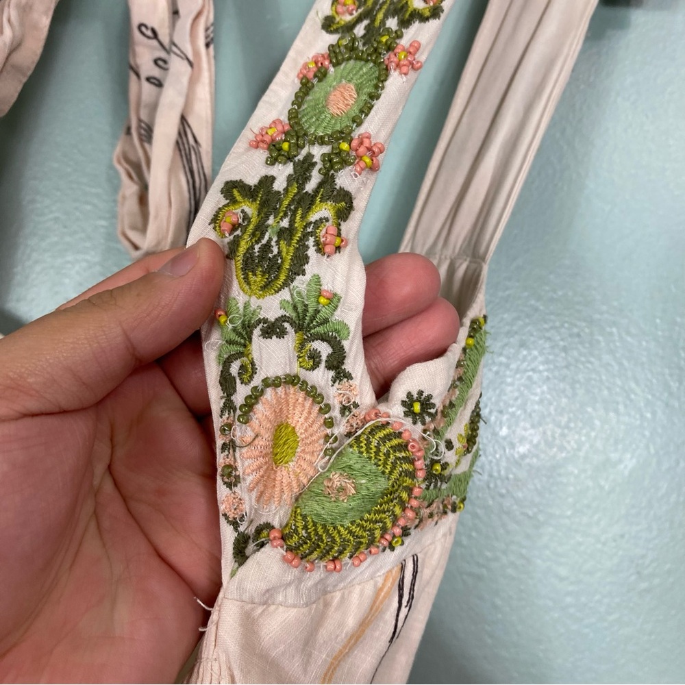 Anthropologie Square Neck Floral Embroidered Beaded Maxi Dress Small Petite - Picture 12 of 16